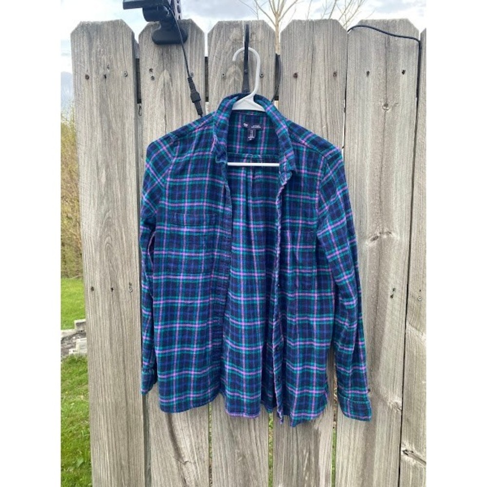 Gap Boyfriend Fit Plaid‎ Button Down Shirt Navy Blue Green Pink Small